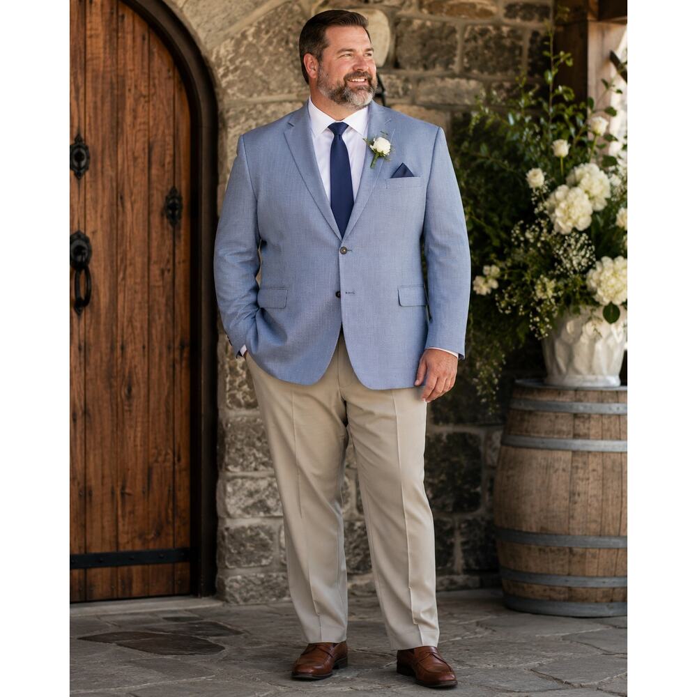 NWT Stafford Signature Basketweave Sport Coat Blazer 50R Blue Cotton Wedding